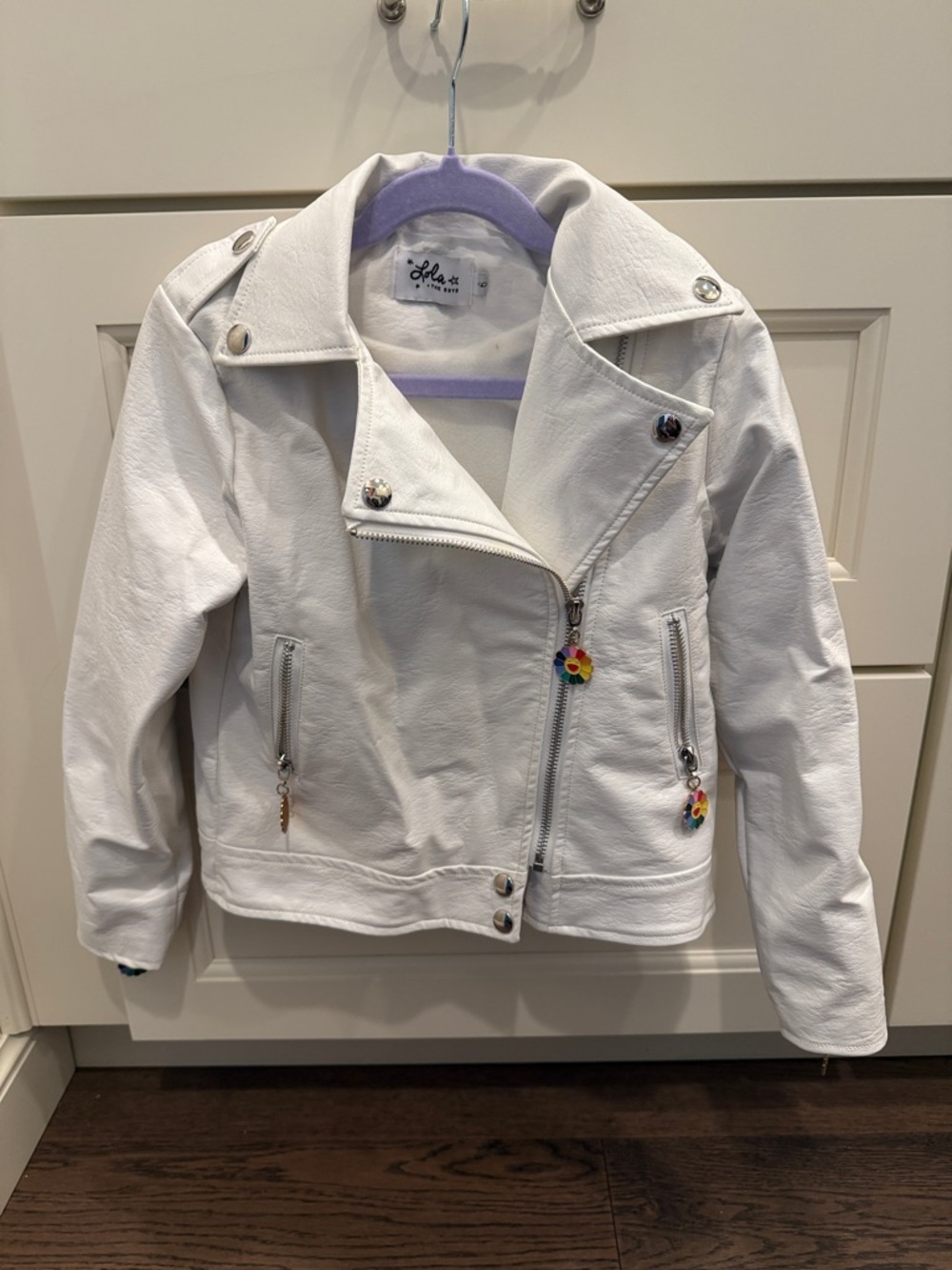 Lola and the Boys - White Kids Faux Leather Moto Jacket -